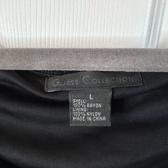 Vtg 90s Guess Collection Sz Large Black V-neck Long Dress w Crochet Pointed Hem - Picture 5 of 11